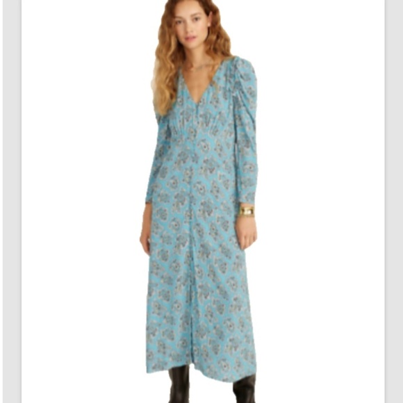 J.Crew Paisley Puff Sleeve Button Front Long Dress 6 Girly Boho Prairie Romantic - Picture 1 of 8